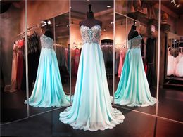 Aqua Chiffon Sweetheart Halsausschnitt A-line Abschlussballkleid Perlen Kristalle Abendkleid Party Kleid Pageant Kleid Maid Kleider