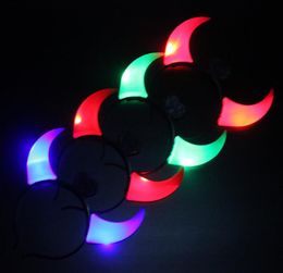 Led Flashing Horns Headband Glow Light Up Xmas Devil Hair Hoop Headband Headwear Costume Fancy Party Accessories