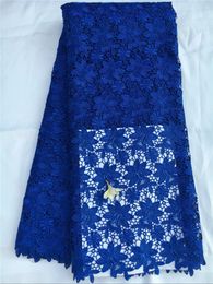 5Yards/pc Top sale royal blue embroidery african guipure lace fabric with flower water soluble material for party dressing QW18-4