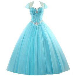 2017 Fashion Crystal Ball Gown Quinceanera Dresses with Beading Sequin With Jacket Plus Size Sweet 16 Dress Vestido Debutante Gowns BQ75