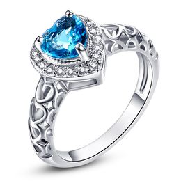 -JROSE Hochzeit Band Schmuck Liebe Verlobungsringe für Frauen Herz London Blue Topas Weiß CZ Diamant 18 Karat Weißgold Mode Ring