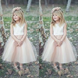 Boho 2016 Ivory Blush Pink Taffeta Flower Girls Dresses For Weddings Cheap Jewel Tea Length Birthday Party Gown Custom Made China EN9288