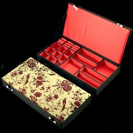 Craft Wooden Multi Grid Storage Box for Jewellery Packaging Box Case Silk Brocade Necklace Earrings Rings Bracelet Box Wedding Birthday Gift