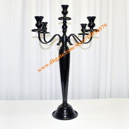 Vintage Chic Elegant Black 5 Arm Candelabra Metal Crystal Prisms H28" Victorian Paris Candlestick for home Decoration