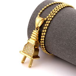 2016 New Arrival Plug Pendant Rhinestone 18K Gold Beads Chains Necklace Pendants Hip Hop Gold Colour For Men Women Hip-Hop Bling Jewellery