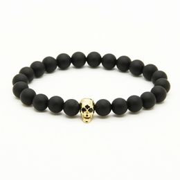 Wholesale 10pcs/lot Fashion 8mm A Matte Agate Stone Beads With Micro Pave Black Cz Faceted Skeleton Skull Bracelets