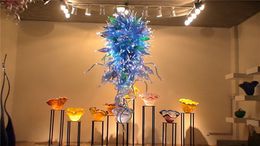 Tiffany Style Chandeliers Modern Art Blown Glass Flower Shape Pretty Colored Hotel Lobby Decor Chandelier