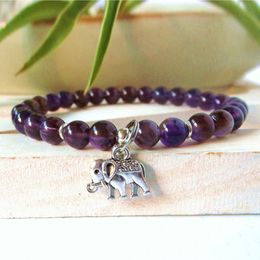 SN0343 Women Elegant Elephant bracelet amethyst natural stone bracelet abundance Ganesha spiritual beaded bracelet for woman