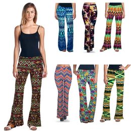 New arrival Women Long Flare Pants Floral Print Trousers Female Boot Cut Elastic Slim Pants S-XL Free Sipping