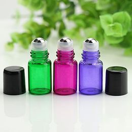 Factory Price 2ml Red Green Purple Roll on Glass Bottles Colourful Stainless Steel Roller Ball Essential Oils Perfume Bottle 2CC 3600Pcs DHL