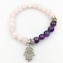 SN1222 New Design Women`s Bracelet Rose Stone Hamsa Bracelet Trendy Design Yoga Bracelet Best Gift Free Shipping