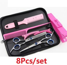 New Hair Cutting Tool 8pcs/set Hairdressing Tools 6.0 inch Barber Scissors Kits Hair Clipper Razor Hair Styling Scissors Combination Package