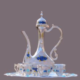 2016 New arrial 12" plate silver Colour with blue diamond and flower metal wine set/tea set fashion zinc alloy wine set