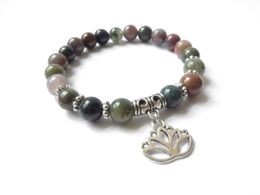 SN114 Namaste Lotus Yoga Jewellery Mala Bracelet Stress Relief Meditation Bracelet Indian Agate Beaded Bracelet Free Shipping