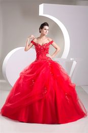 2017 Sexy Sweetheart Red Crystal Ball Gown Quinceanera Dresses with Appliques Tulle Plus Size Sweet 16 Dress Vestido Debutante Gowns BQ7-2