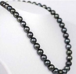 BEAUTIFUL 20 INCH 9-10MM TAHITIAN NATURAL BLACK PEARL NECKLACE 14K GOLD CLASP
