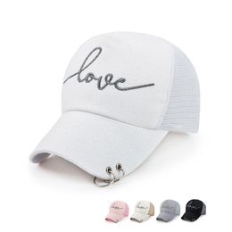 Love Letter Logo Women Snapback Adjustable 5 Panel Baseball Cap with Hanging Hoop Fashion Ladies Mesh Peaked Cap Gorras Sunhat