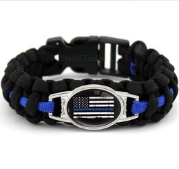 Black Blue THIN BLUE LINE American flag BACK THE BLUE POLICE Paracord Survival Outdoor Camping Bracelet for Women & men Girlfriend