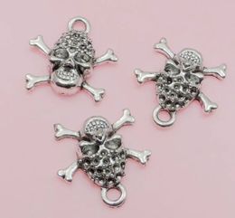 Free Ship 200Pcs Antique Silver Skeleton Skull Charms Pendants For Jewellery Making 16mm