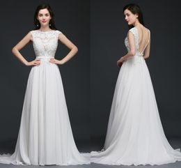 Cheap Flow Chiffon Country Wedding Dresses Lace Top A Line Garden Wedding Gowns Sexy Backless Beach Wedding Party Dresses Robe CPS747