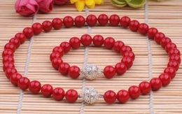 10MM GENUINE CORAL RED SOUTH SEA SHELL PEARL NECKLACE BRACELET Jewellery SET 18''