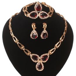 New Coming Ruby Austrian Crystal Jewellery Set Necklace Bracelet Earrings Ring Wedding Party Costume Jewellry Sets