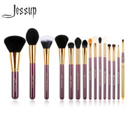 Jessup Pro 15pcs Makeup Brushes Set Powder Foundation Eyeshadow Eyeliner Lip Brush Tool Purple And Gold Cosmetics Tools