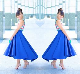 Graceful Royal Blue High Low Skirt 2017 New Fashion Satin Ruffles Women Skirt Custom Made Cheap Party Skirts Free Shipping