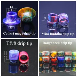 4 Styles TFV8 Coilart Mage RTA Mini Buddha Roughneck Epoxy Resin Drip Tip Colourful Wide Bore Drip Tips 510 Mouthpiece for RDA DHL