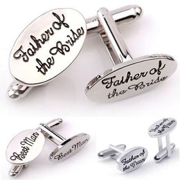 Letter Cufflinks Silver Plated Oval Handstamped Father of the Groom/Bride French Shirt Cuff Links Father's Wedding Christmas Gift