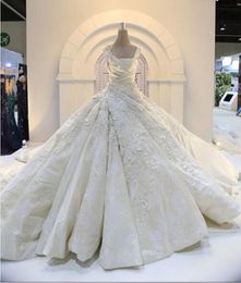 Amazing Ivory Ball Gown Wedding Dresses Sparkly Sequins Lace Applique Bridal Gowns Satin Tuched Sweep Train Wedding Gowns Custom Made