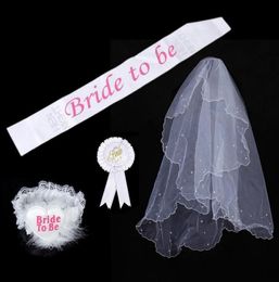 Bride To Be Set Rosette mantilla Badge Sash Garter Veil tiara Hen Night Bachelorette wedding Party props white girl gift
