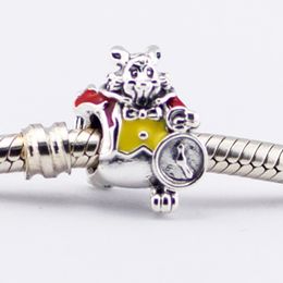 925 Sterling Silver Charm Beads White Rabbit, Red &Yellow Enamel Fits for Pandora Snake Chain Bracelets bangles Necklaces European Jewelry