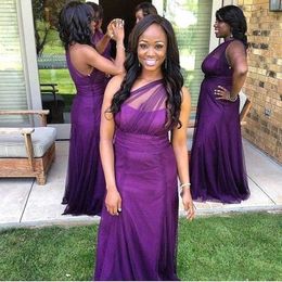 African Purple Bridesmaid Dresses Plus Size One-Shoulder Sleeveless Wedding Guest Dress Side Zipper Floor-Length Custom Made Formal Gowns