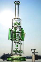 10.3 Inch Green Straight Tube Bongs with 6 Arm Glass Water Pipe Button Recycler Dab Rig Glass Free Shipping