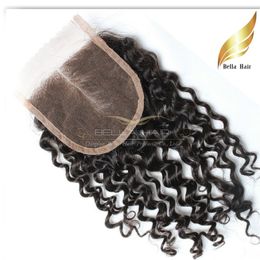 Lace closure 1Raie Cheveux tissages Reine Cheveuxperuviens Vierges cheveux humaines Remy 4x4" partie médiane boucles Bella Hair