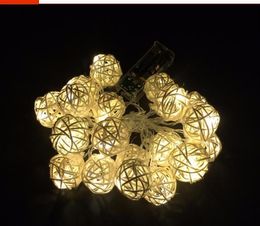 LED Battery String Lights 3M 20pcs White Handmade Rattan Balls String Lights Fairy Party Wedding Patio Christmas Decor