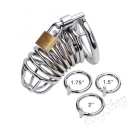 Locking Male Gay Chastity Device Cage Steel 40 / 45 / 50mm Rings Fetish Bondage #R501