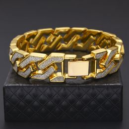 Newest Fashion Jewellery 18K Gold Plated Geometric Figure Curb Chain Hip Hop Men's Cuban Link Bracelet 22.5cm*1.6cm