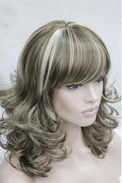 free shipping beautiful fashion 2018 Elegant New charming Jet black medium length curly women's bangs wig