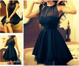 Cute Navy Blue Short Prom Dress Chiffon Special Occasion Dress Cocktail Evening Party Birthday Dress For Women