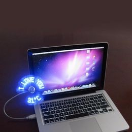 Mini LED Temperature USB Fan Flexible Gooseneck For PC Notebook Real Temperature Display Soft PVC Fan Blade Plug and Play Retail Package