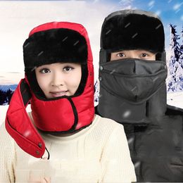 Winter Cotton Fur Unisex Bomber Hats Thicken Keep Warm Earflap Hat Skull Ski Caps Mask Neck Protecting Hats for Women Men