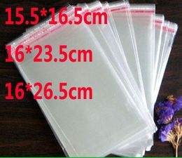 500pcs lot self adhesive seal poly bag opp packaging clear Plastic package bags 15.5x16.5cm 16x23.5cm 16x26.5cm