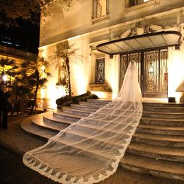 Simple Appliqued Cathedral Length Wedding Veils With Comb One Layers Bridal Veil Custom Made Bridal Accessories