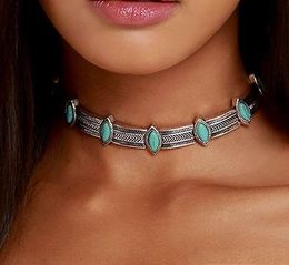 Femme Collier Femme Thai Silver Coins Bohemian Turquoise Pendant Colar Statement Necklaces Choker Necklace vintage jewelry for women DHN336