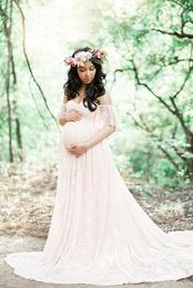 light pink maxi UK - Maternity Lace Dress Gowns for Photo Shoot Pregnant Pregnancy Dress Photography Props