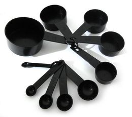 Fashion Hot Black Plastic Measuring Cups 10pcs/lot Measuring Spoon Kitchen Tools Measuring Set Tools For Baking Coffee Tea