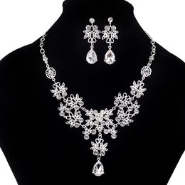 2022 Fashion Crystal Adjustable Bridal Jewellery Sets Wedding Rhinestone Necklace Earrings Jewellery Set Cheap Wedding Accessories