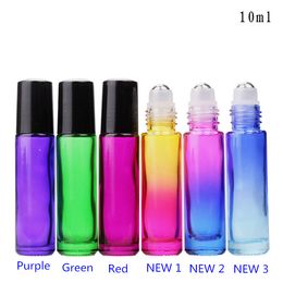 Rainbow Gradient Colours Glass Roller Bottles 10ml Thick Glass Roll On Essential Oil Bottles with Stainles Steel Ball Popular in USA AU EU